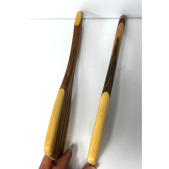 Vintage Striped Wooden Salad Servers 12" Handcrafted Contemporary Kitchen Decor - Picture 5 of 6